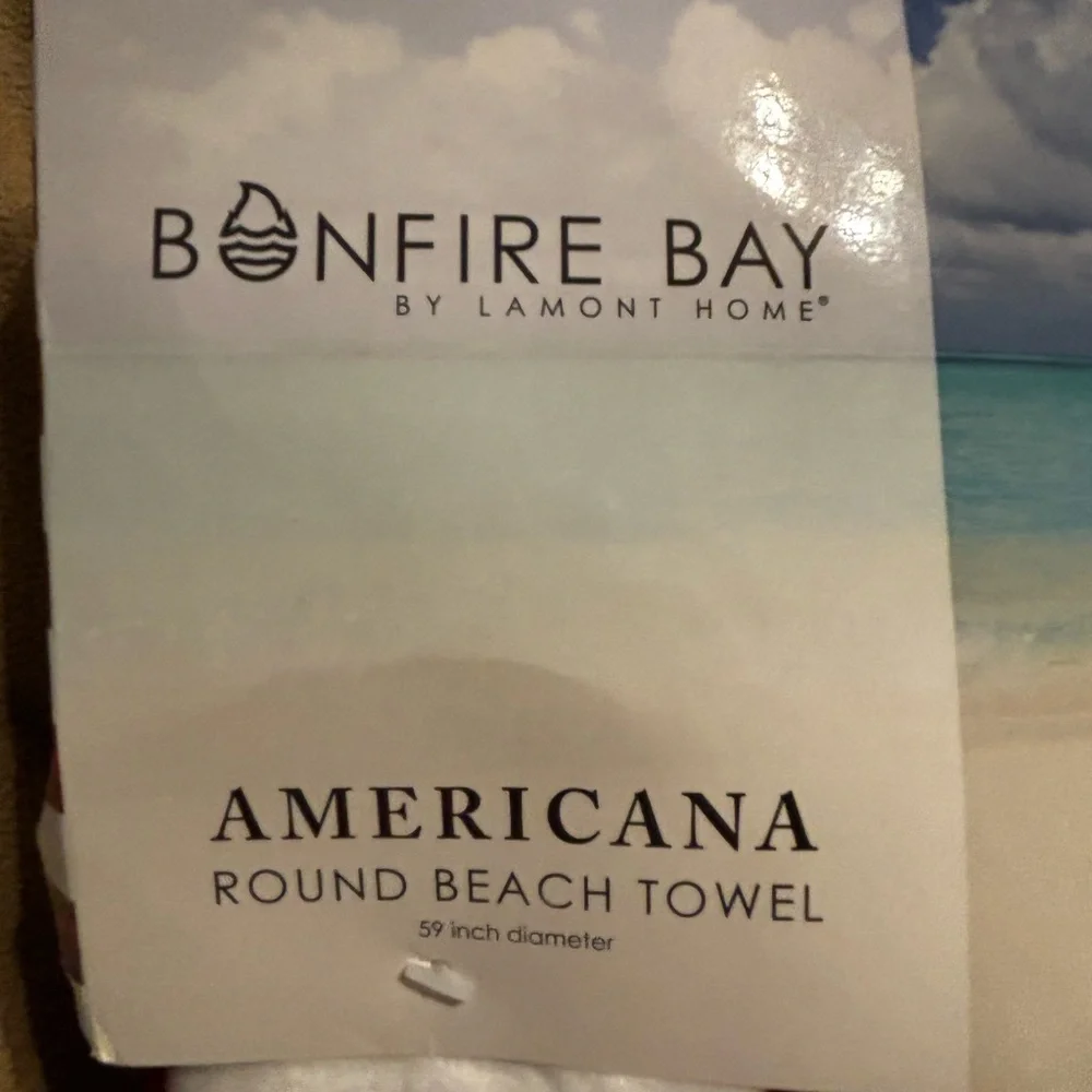 NWT Bonfire Bay Americana Round Beach Towel by Lamont Home Flag 🇺🇸 style
